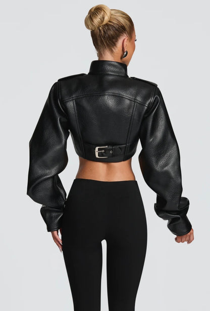 Giacca Cropped Corsetto in Pelle