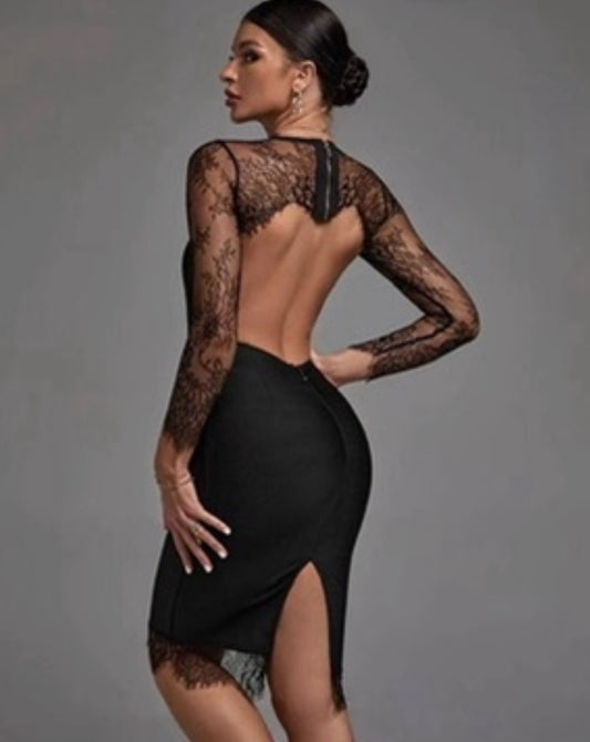 Tubino Lino con schiena scoperta con pizzo e merletto elegante e seducente
