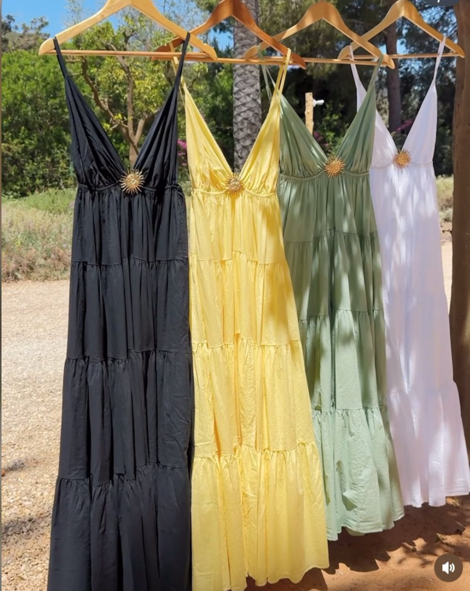 Abito SOLE in lino, perfetto per l'estate, disponibile in tutte le taglie da xs a XXL. Con elastico in vita e bretelle regolabili. Promozione limitata! Risparmia ora!