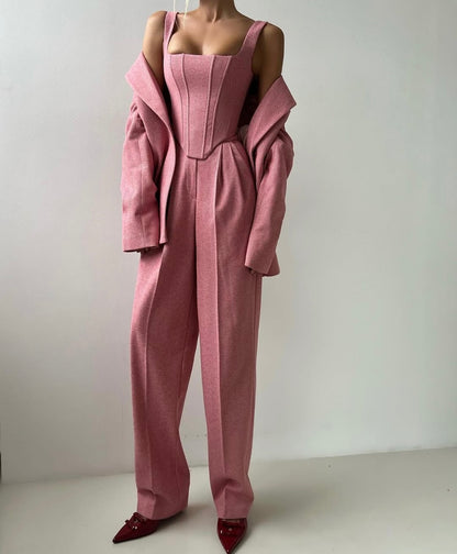 Tailleur NATASHA giacca corpetto pantaloni e cinta in coordinato in lana Made in Italy