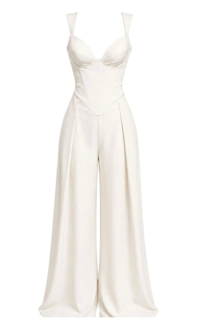 Jumpsuit Sartoriale a Gamba Larga questo capo combina la struttura audace di un bustier con la fluidità elegante dei pantaloni a gamba larga, creando una silhouette clessidra che esalta ogni figura.