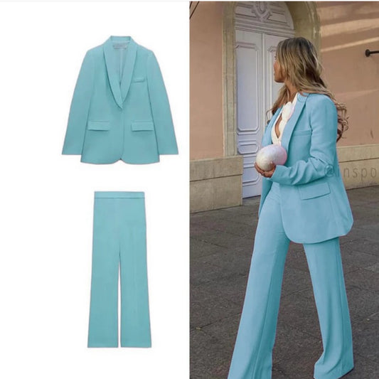 Tailleur ROMINA blazer con pantaloni palazzo più camicia bianca Made in Italy taglie dalla 38 alla 56