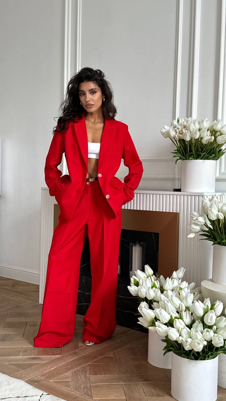 Tailleur Cleo giacca foderata pantaloni palazzo