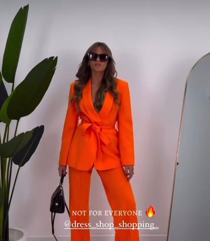 Tailleur LARA con cinta pantaloni palazzo in cotone rasato vestibilita morbida comoda Made in Italy 🇮🇹