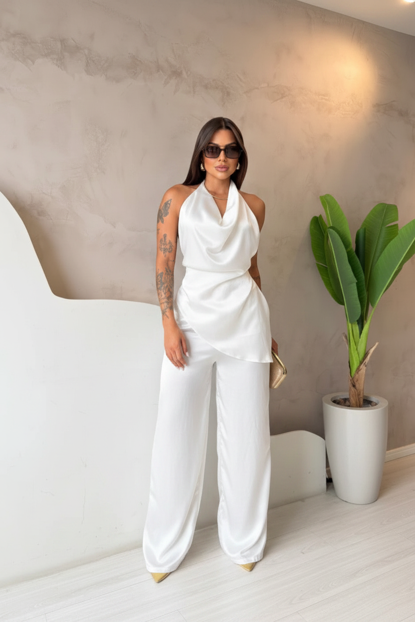 Coordinato bianco halter neck