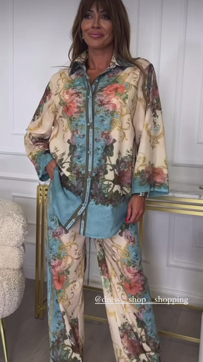 Chimono Singapore in raso con camicia e pantaloni larghi 🌺 vestibilita morbida comoda