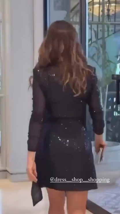 Blazer vestito Eleonora manica lunga in paillettes con cinta in coordinato